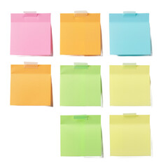 Set of colorful sticky notes isolated on transparent PNG.