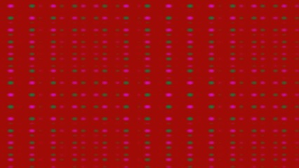 Red background with repeating green and pink dot pattern