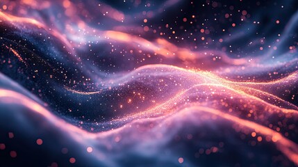 Abstract background with flowing lines of light and bokeh in shades of blue and pink creating depth