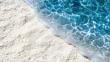 Fototapeta premium Top-Down Texture Concept of White Sand and Clear Ocean Water with Ripples and Soft Reflections Creating a Calm, Natural, and Refreshing Coastal Aesthetic