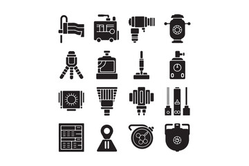 Construction and Power Tools Icons Set Industrial Vector Silhouettes