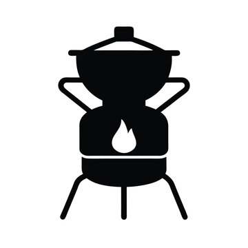 black camping stove with flame clip art preview