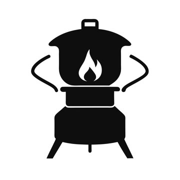 black cooking pot with fire clip art preview