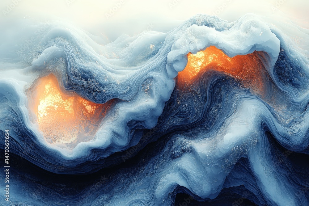 Poster digital fusion of vibrant waves creating a mesmerizing abstract design with captivating colors and f