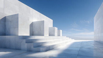 Minimalist White Architecture Modern Cubic Design and Blue Sky