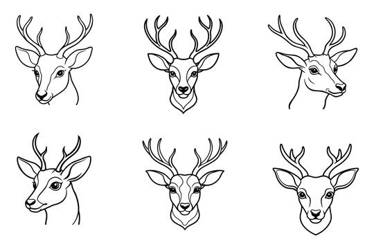 deer face line art set on white background,Deer Head Vector Logo Icons Editable Stroke