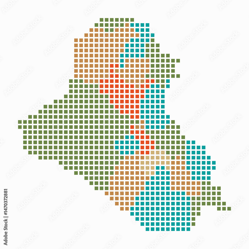 Poster iraq dotted map. digital style map of the country on white background. iraq shape with square dots. 
