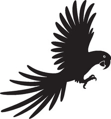 Parrot in Flight with Tail Feathers Spread – Black Silhouette Vector
