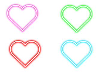 Glowing Neon Heart Light on Transparent Background Pink, Blue, Green, Red Illuminated Design
. set of colorful heart shapes