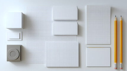 Blank Stationery Mockup Business Cards, Notepads, and Pencils