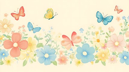 Spring floral border with butterflies. (1)