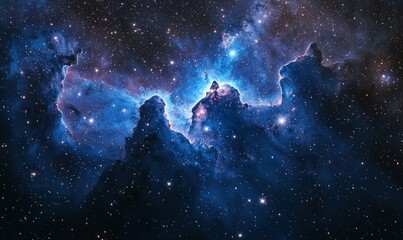 Obraz premium A vibrant nebula in deep space, showcasing swirling clouds of gas and dust, illuminated by brilliant stars