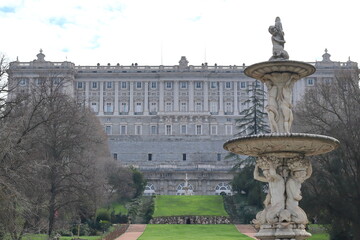 Beautiful views of the Royal Palace of Madrid from the Campo del Moro Garden