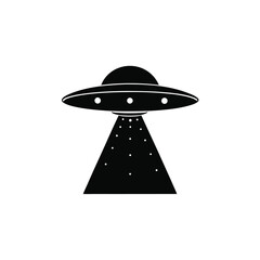UFO with beam light black silhouette
