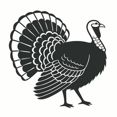 Turkey cock bird animal silhouette, wild turkey black silhouette vector art, thanksgiving turkey