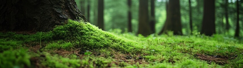 Obraz premium Lush mossy ground cover in a forest.