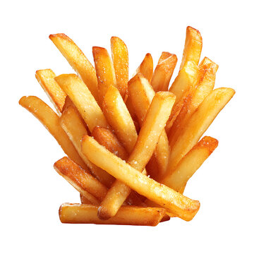 Golden French Fries Potatoes Crispy Fast Food Delicious Snack Appetizer Restaurant Menu Item Closeup Photography Studio Shot Transparent Background
