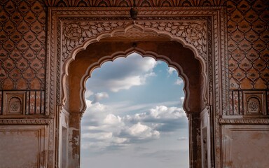 Spring, Jaipur, Rajasthan ,Spring in the Pink City, Ornate archway, India, cloudy sky view