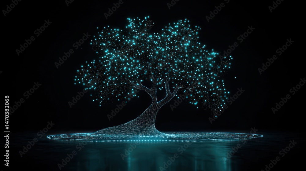 Poster A stylized digital tree glowing with illuminated points of light