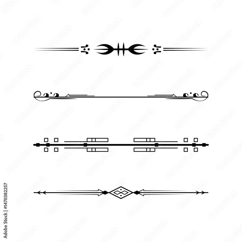 Poster set black simple line collection doodle border elements vector design style sketch isolated illustra