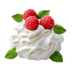 Delightful Raspberry Meringue Dessert Creamy Whipped Topping Sweet Treat Fresh Mint Garnish Gourmet Food Photography Studio Shot