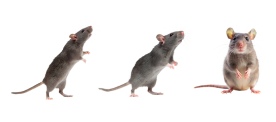 Curious Gray Rat Raises on Front Two Leg Isolated on Transparent Background