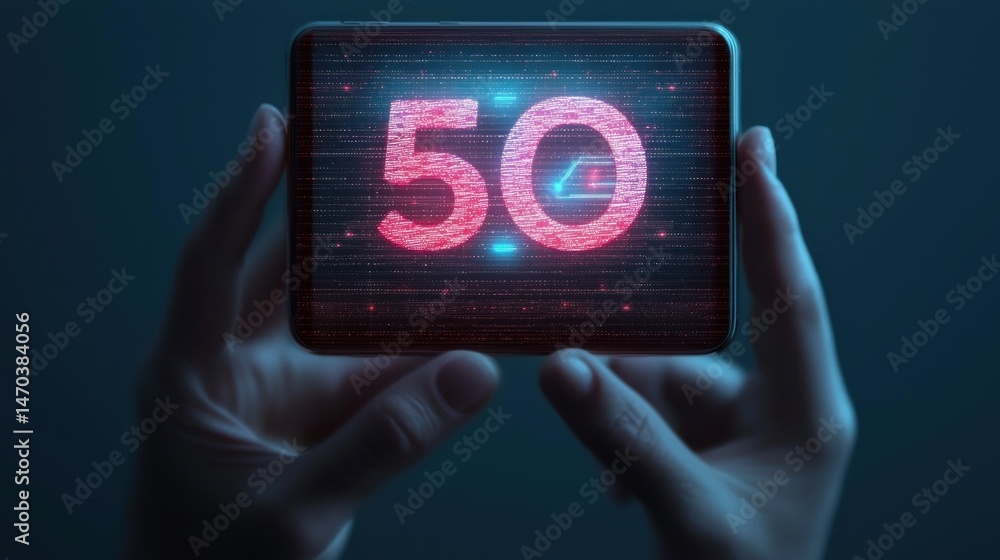 Poster A digital screen is displaying the number fifty in red