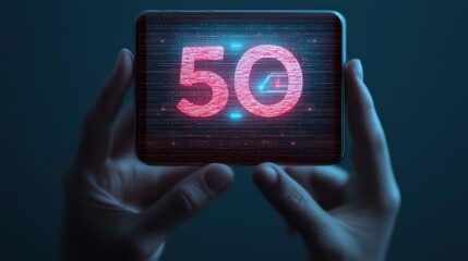 A digital screen is displaying the number fifty in red