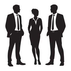 Vector silhouettes group of men and a women, business people  set of vector 