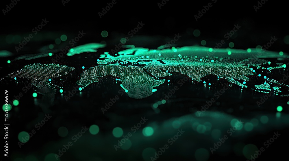 Poster a glowing digital representation of the global map