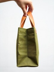 Stylish Olive Green Canvas Tote Bag with Leather Handles