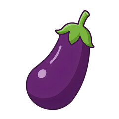 A vibrant cartoon eggplant illustration perfect for recipe blogs websites children's books and playful food designs showcasing its rich purple color and green stem against a transparent background.