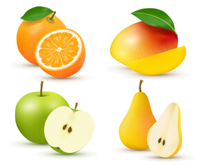 Realistic Fruit Set: Orange, Mango, Apple, Pear