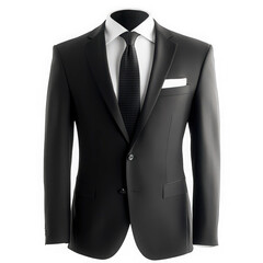 Black suit with tie and pocket square on display