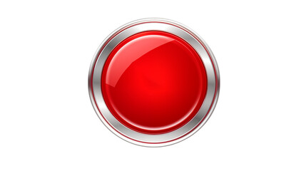 Shiny Red Circle Button with Silver Metallic Frame for Website Design and App Interface