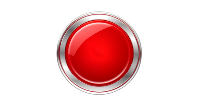 Shiny Red Circle Button with Silver Metallic Frame for Website Design and App Interface