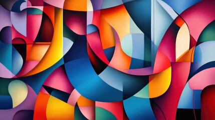 Obraz premium Colorful geometric abstract. design with overlapping shapes creating a vibrant and dynamic composition