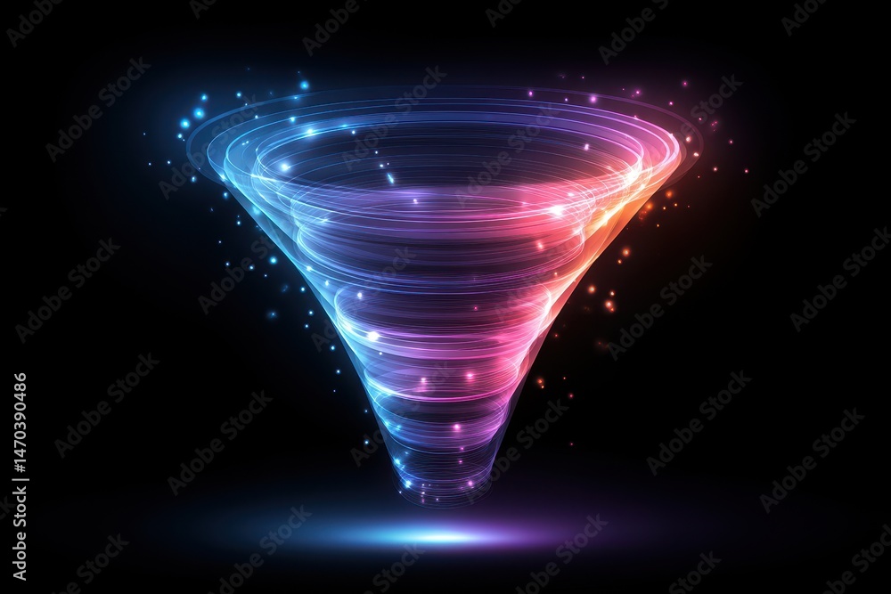 Wall mural vivid neon light vortex swirling in a dark space, creating a dynamic and futuristic glowing spiral e