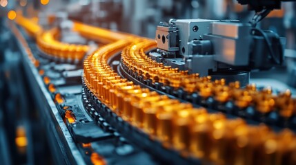 Industrial manufacturing line with automated equipment and conveyor belt system