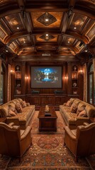 Luxurious home theater with ornate details