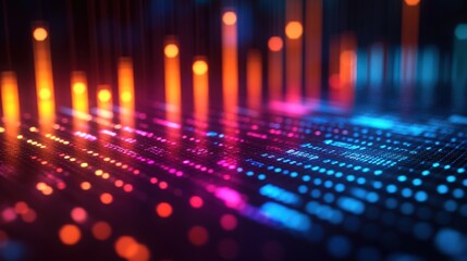 Colorful abstract digital data visualization with neon lights and patterns