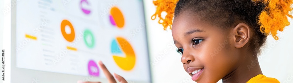 Poster a young child studies data on a digital computer screen