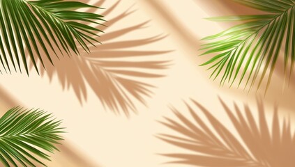 Palm leaves cast shadows on a pastel background