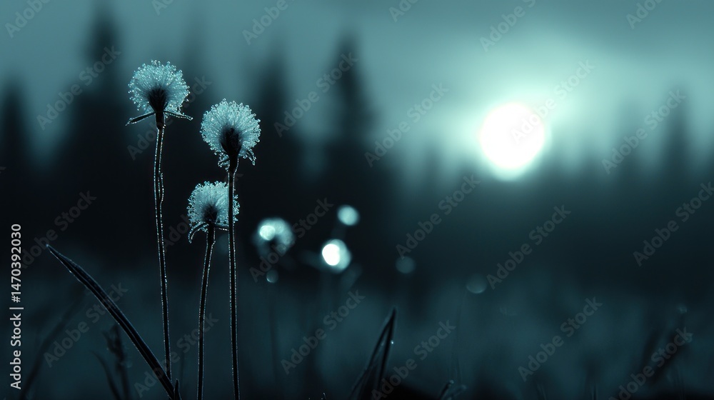 Poster three delicate flower heads with soft light and dark background