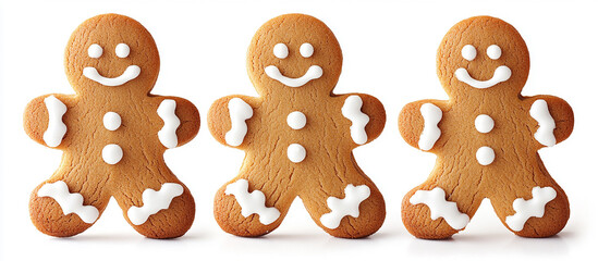 Set of three gingerbread man cookies isolated on a white background