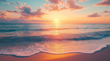 Fototapeta premium Scenic colorful sunset at the sea coast. Good for wallpaper or background image. Beautiful nature landscapes illustration , no logos, no brands