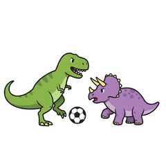 Obraz premium Playful dinosaurs engaged in a soccer match a vibrant illustration featuring a Tyrannosaurus Rex and a Triceratops competing for the ball against a transparent background ideal for kids apparel prints