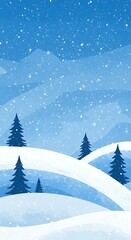 Serene Winter Landscape: Watercolor Blue Mountains AI Generated