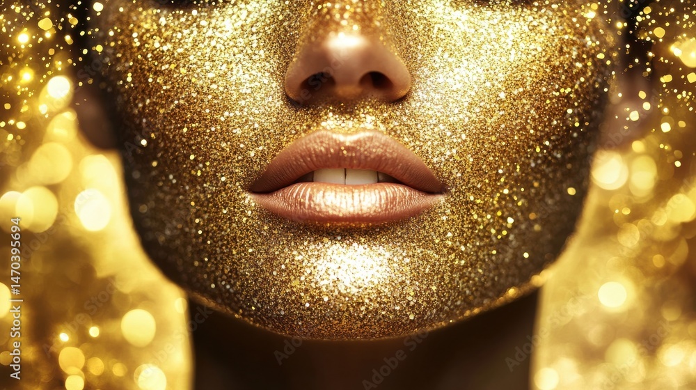 Poster abstract golden background with bokeh effect and shining defocused glitters. festive gold texture fo