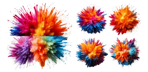 Vibrant Colorful Explosions of Dry Ice and Water Crystals, Isolated on Transparent, white background